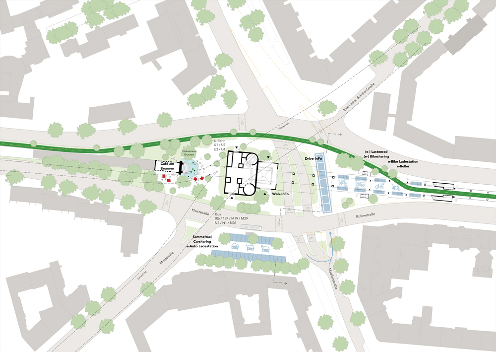 Blueprint of the solution of the intersection of the bike path with car traffic at Nollendorfplatz...